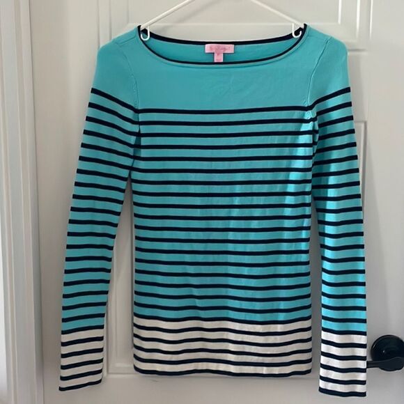 Lilly Pulitzer Aqua Striped Long Sleeve Top - Picture 1 of 5